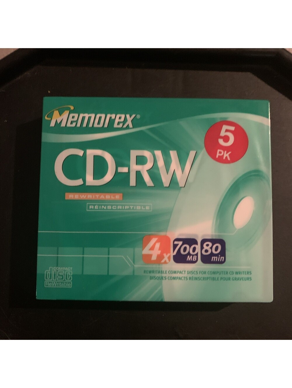NEW!! Memorex CD-RW Rewritable 5 Pack 700MB 80 Minutes Slim Jewel Cases 4X Speed